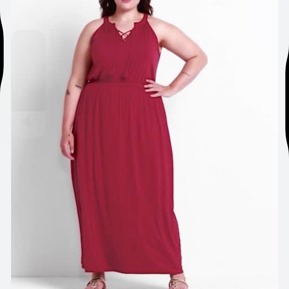 Lane Bryant Tassel Drawstring Neck Boho Sleeveless Maxi Dress Size 18/20